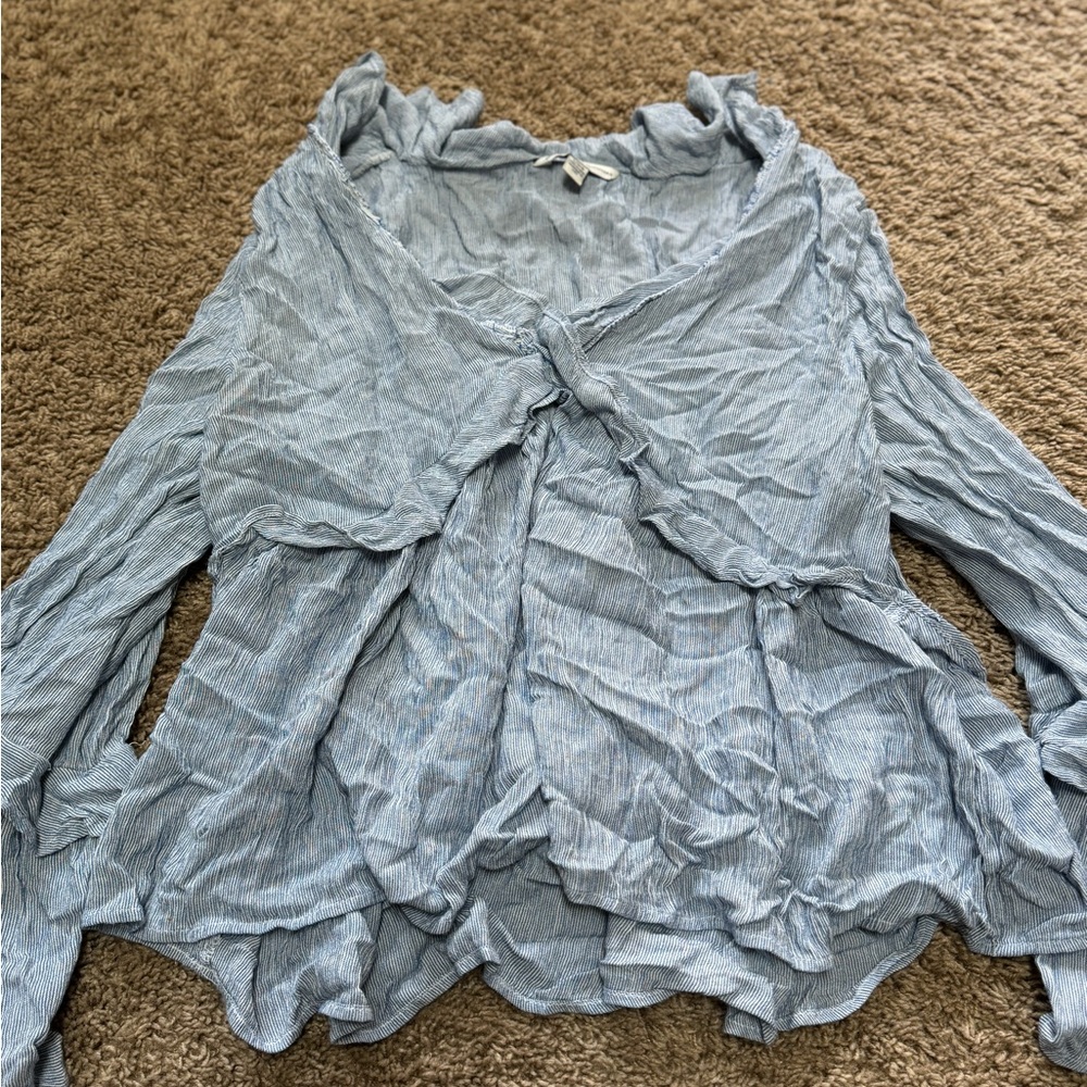 American Eagle Outfitters Blue Ruffled Asymmetrical Blouse